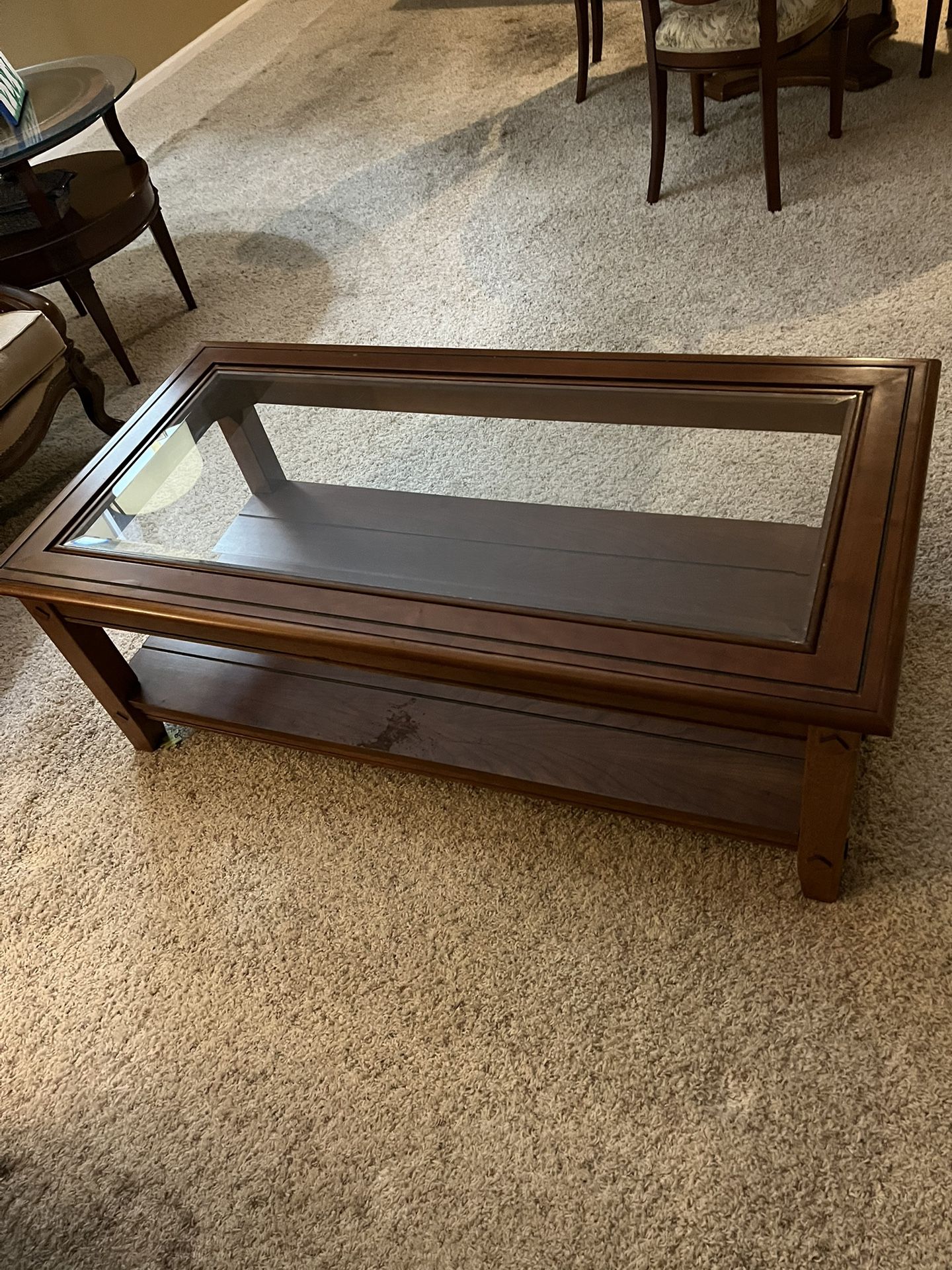Glass Top Coffee Table - Solid Wood. 