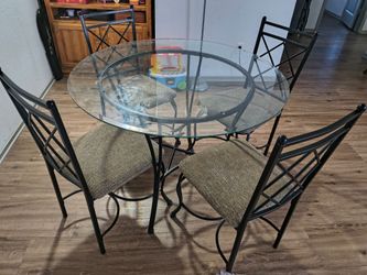 Round Glass Top Dining Table with 4 Chairs