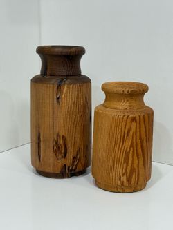 Vintage 70s Solid Wood 2 Vases