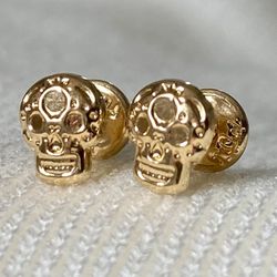 8k solid real gold earrings Skull earrings • screw back