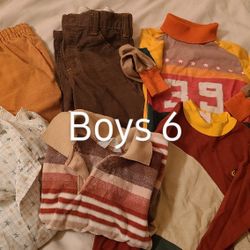 Boys size 6 New Winnie the Pooh, brown Corduroy elastic In back stretched, dress shirt, velour striped and 2 sports tops. East, west, north