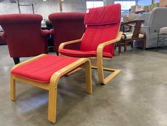 IKEA Red Poang with Ottoman