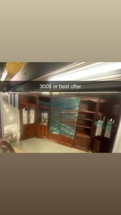 Large Cherry Wood Wall Unit Bookcase Set