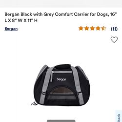Bergan Black with Grey Comfort Carrier for Dogs or Cats, 16" L X 8" W X 11" H