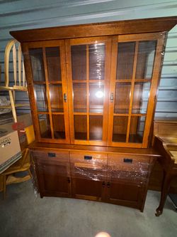 Mission Style Wood China Cabinet Hutch