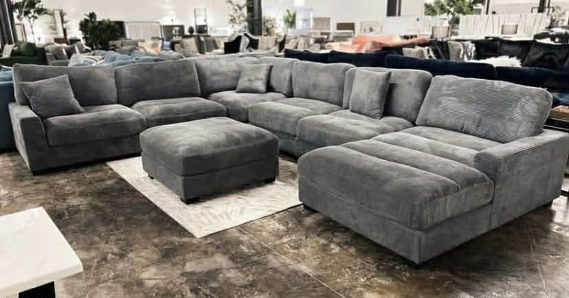 New 127x164x66 Corduroy Sectional Couch With Ottoman / Free Delivery 