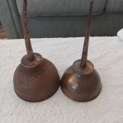 Two Vintage Thumb Pump Oil Cans