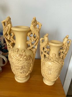 Set 2 Asian Marble Vases Antique