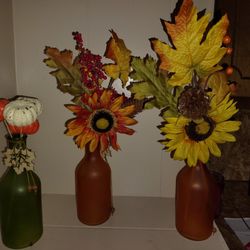 3 Glass Bottles Used For Decor 