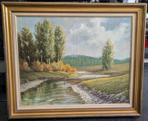 Original Vic Riesau Oil on Canvas - Fishing The Gro Ventre - 31"x37"