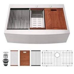 New Lordear 36x22x9 Farmhouse Sink Undermount Kitchen Sink Apron Front Stainless Steel