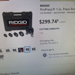 New Ridgid 1 inch pro press Ring for pipe copper never used still in plastic for sale  and size 1/2 and 3/4 too  each one $200