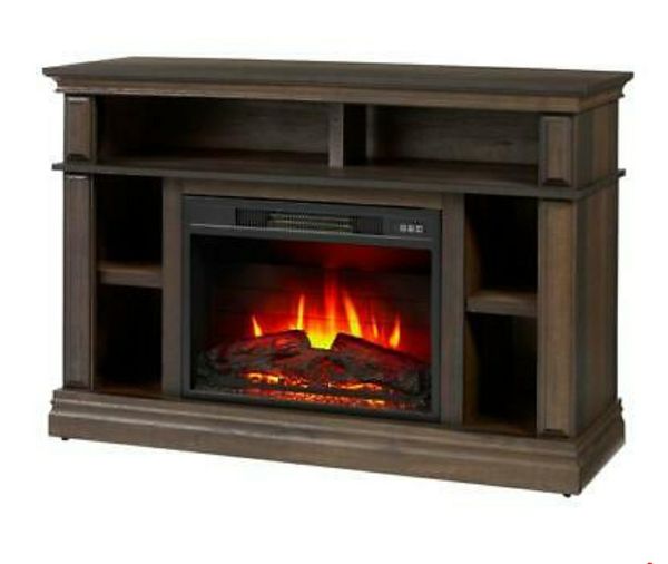 Brown Oak/ Electric Fireplace TV Stand Console Entertainment Center