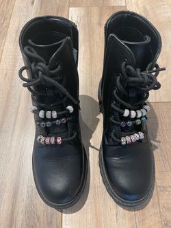 Black Combat Boots with Beaded Lace Charms