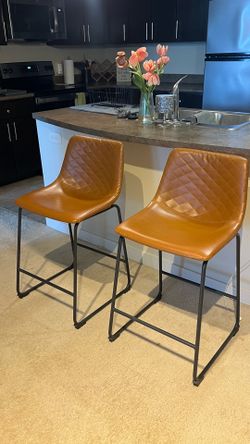 Set of 2 Modern Cognac Counter Height Bar Stools