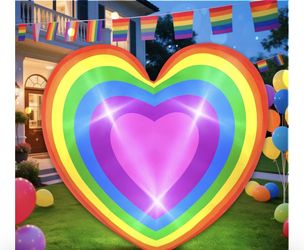 5FT Rainbow Colored Heart Pride Inflatables Outdoor Decorations Large Love Gay Lesbian LGBTQ Blow Up Party Yard Lawn Holiday Parade Community Bisexual