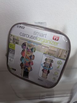 Smart Design Hanging Smart Carousel Organizer w/ Pockets & Steel Metal Hook - 360 Degree Swivel - Heavy Duty Fabric - Clothing, Shoes, & Closet - Home