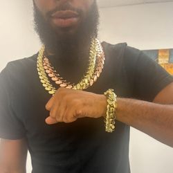 Cuban Link Pink Red Rose Gold & Yellow Gold Plated Chain Necklace