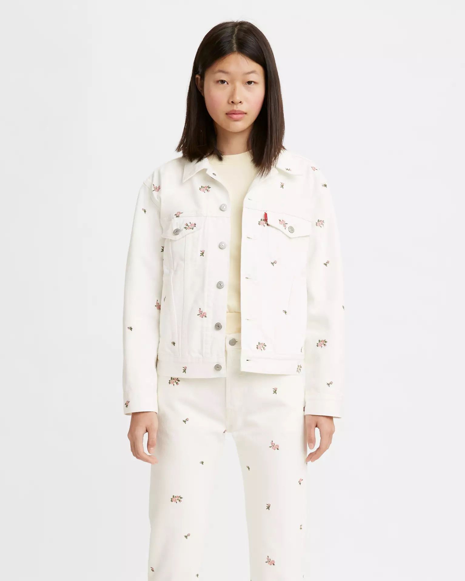 Levi’s Floral Denim Set – Trucker Jacket + 501 Cropped Jeans (Never Worn)