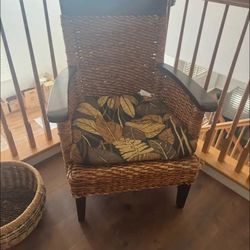 Wicker Armchair With Leaf Cushions