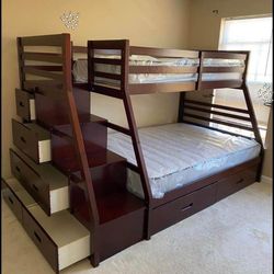 New 🍫$10 Down Payment Finance 🚚 Ellington Brown Twin Full Bunk Bed With Trundle 