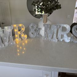 Mr. And Mrs. Light Up decoration party wedding bridal shower decor Each Letter Is 8” Tall