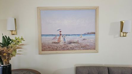 J. Muller Beach Scene Oil Painting on Canvas