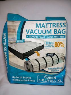 Foam Mattress Vacuum Storage Bag with 4 Straps Queen/Full/Full-XL Transparent