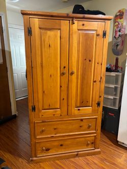 “Solid Wood Pine Armoire/Wardrobe – 2 Door, 2 Drawer”