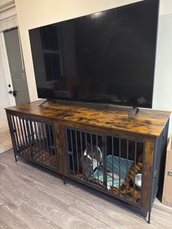 Large Dog Crate Furniture TV Stand – Heavy Duty Double Kennel