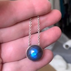 Grade AAA Labradorite  Pendant On Sterling Silver Chain. 