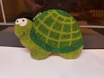 Adorable cushy hand beaded turtle coin purse/mini bag
