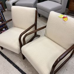 Two Cream Wood Armchairs Boucle - Brand New and Assembled 