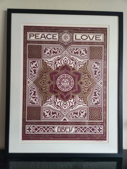 Shepard Fairey "Peace Love Obey" Signed Framed Print 23" × "29