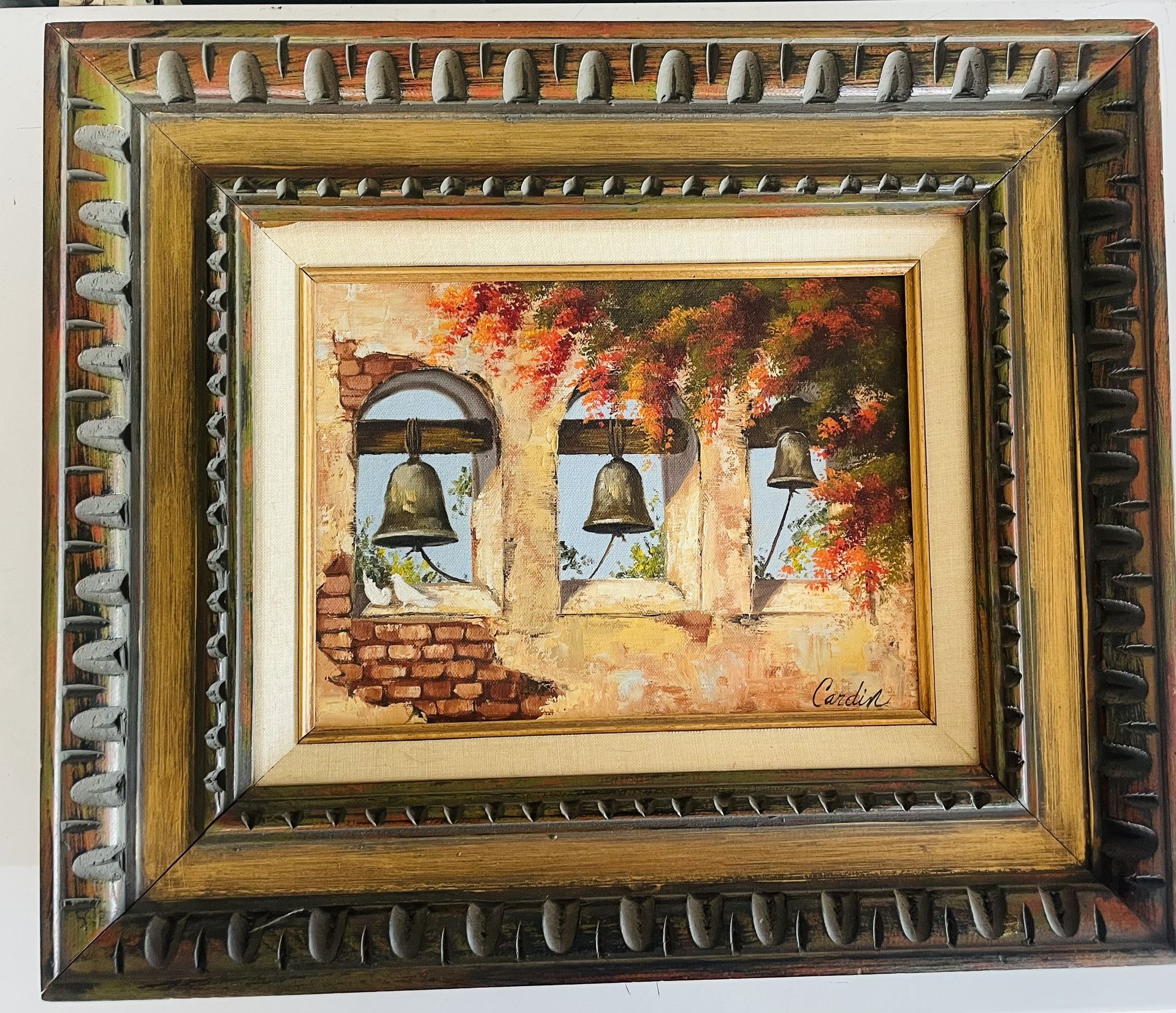 Vintage California Mission The Bells Oil Painting On Canvas