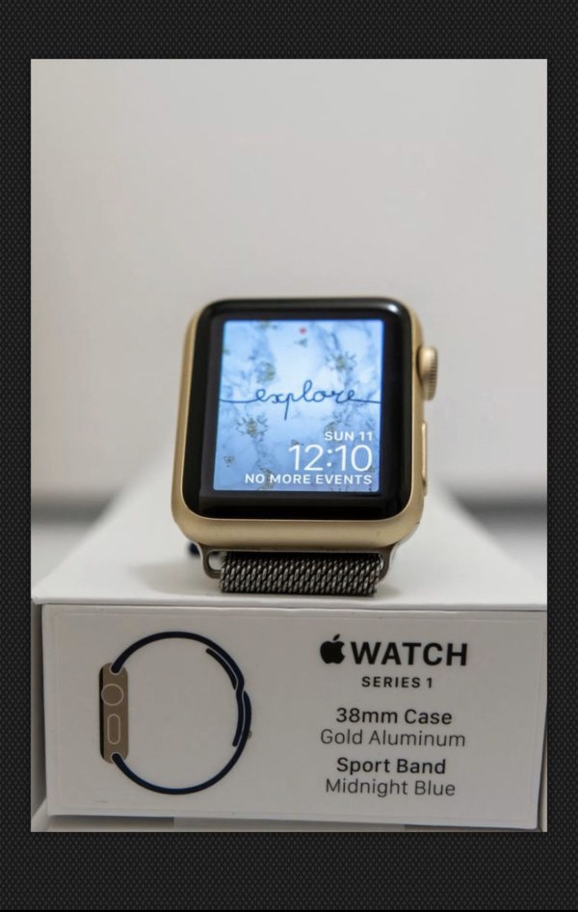 Apple Watch Series 1 38mm Gold Aluminum Case Midnight Blue Sport Band Bundle