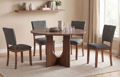 Brand New Walnut & Grey Mid-Century Modern Style 5pc Dining Table Set