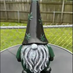 The Green Gnome  Wearing Leaf Hat