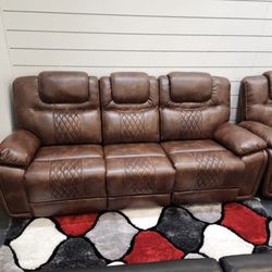 Going out of business sale. Santiago Brown, leather reclining sofa and loveseat set now only $1099. Easy finance option. Same day delivery.