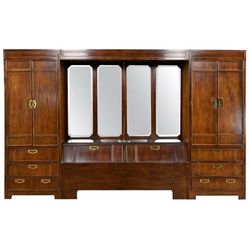 Wall bed unit / Campaign Style Thomasville Furn Mystique 3 Section Modular Queen Bed & Armoires