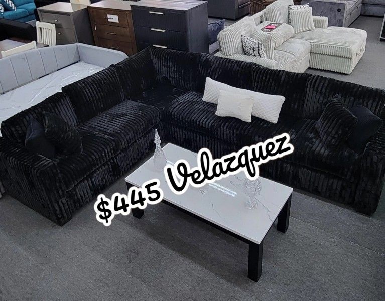 ✅️✅️4 pc black corduroy fabric upholstered 119" sectional sofa✅️pillows not included✅️✅️