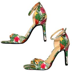 Guess Tropical Print Strappy Heels Size 7