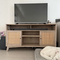 Mid-Century Style Rattan TV Stand