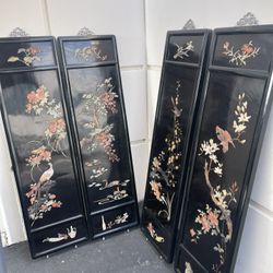 Set of 4 Vintage Chinese Wall Panels with Jade or Soapstone Overlay