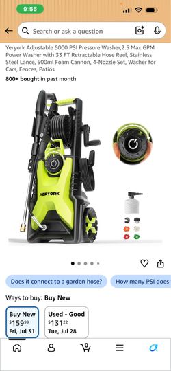 Adjustable 5000 PSI Pressure Washer,2.5 Max GPM Power Washer with 33 FT Retractable Hose Reel