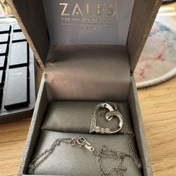 Zales Sterling Silver And Heart With Diamonds Necklace