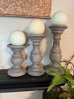 Set of 3 Rustic Pillar Candle Holders