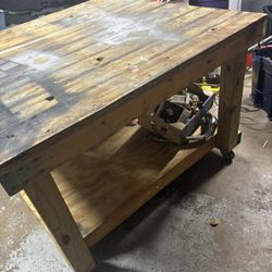 Heavy Duty Wooden Work Bench On Wheels 