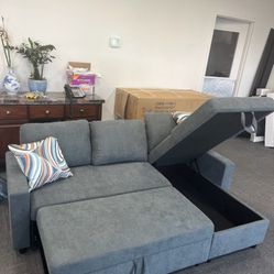 Grey Microfiber Sectional Sleeper Sofa Couch 