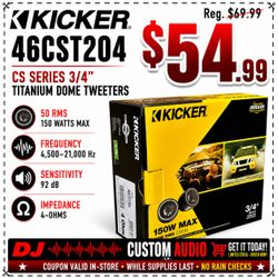 Kicker Car Tweeters 3/4" Inch Dome Tweeter Set 150 Watts CS CST20 46CST 🚨 Payment Options Available 🚨